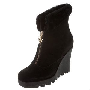 Rare Black suede Diane von Furstenberg Java Wedge Boot size 7.5